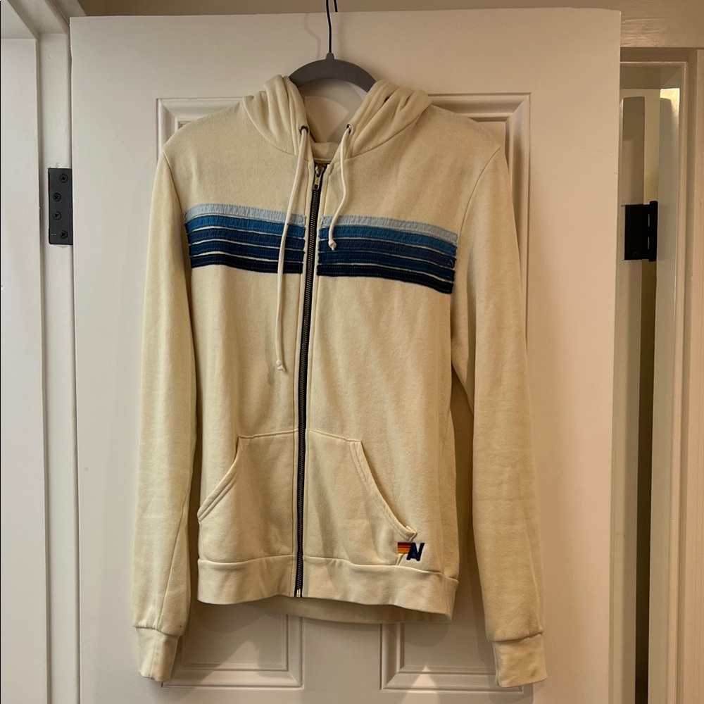 Aviator Nation 5 Stripe Zip Up Sweater